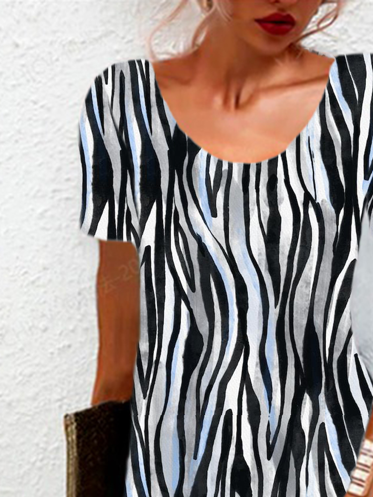 Zebra Print Short Sleeve Crew Neck Dress