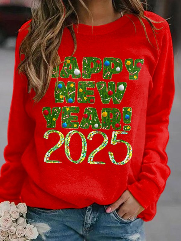 Happy New Year pullover round neck sweatshirt