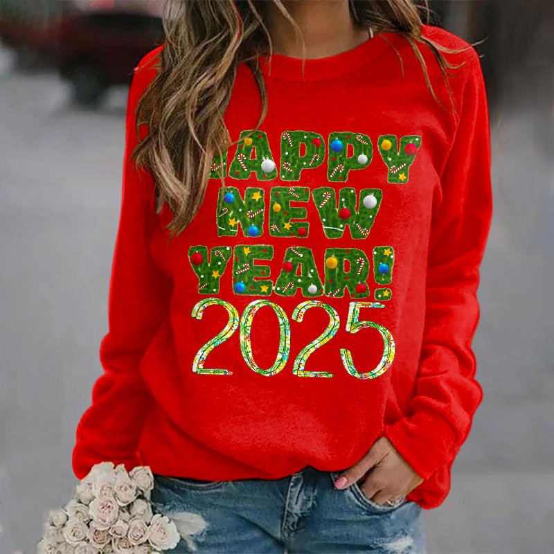 Happy New Year pullover round neck sweatshirt