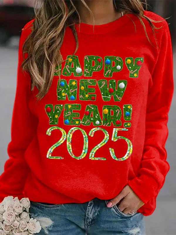 Happy New Year pullover round neck sweatshirt