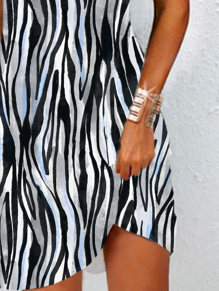 Zebra Print Short Sleeve Crew Neck Dress