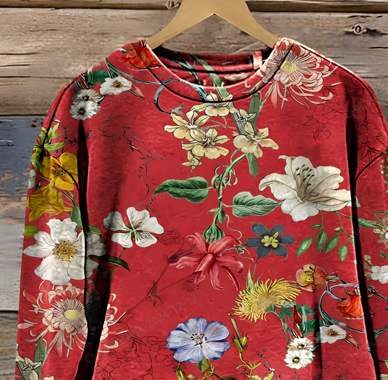 Vintage Floral Print Casual Sweatshirt