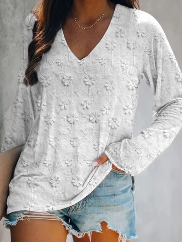 Print Casual V Neck Long Sleeve T-Shirt