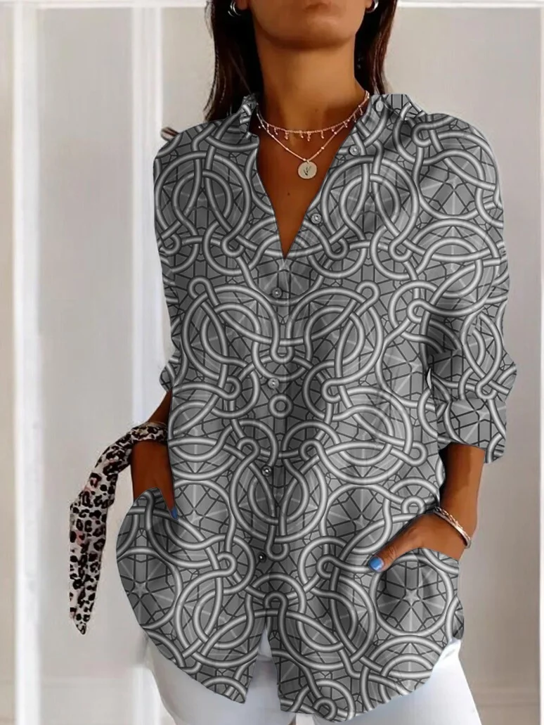 Geometric printed casual long sleeved shirt