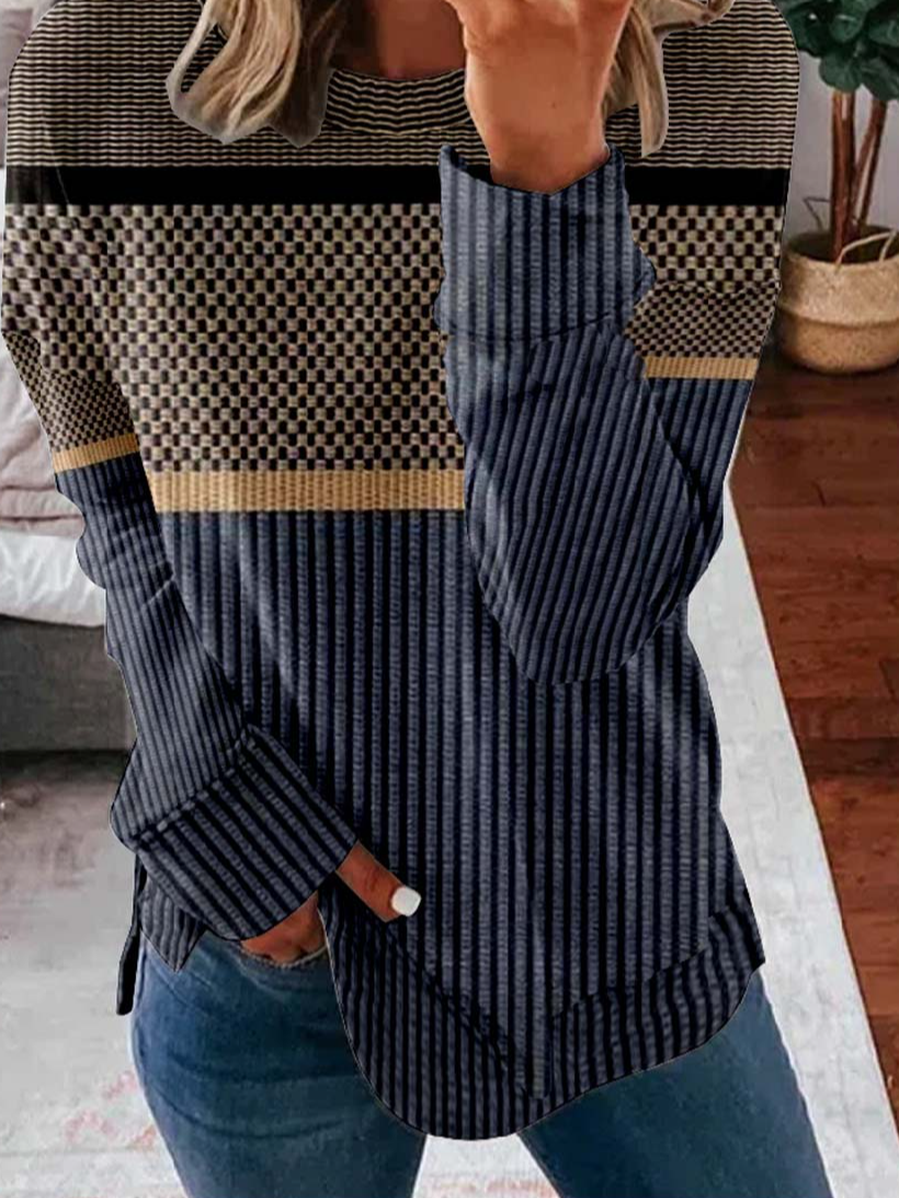 Crew Neck Loose Casual Striped Sweatshirt