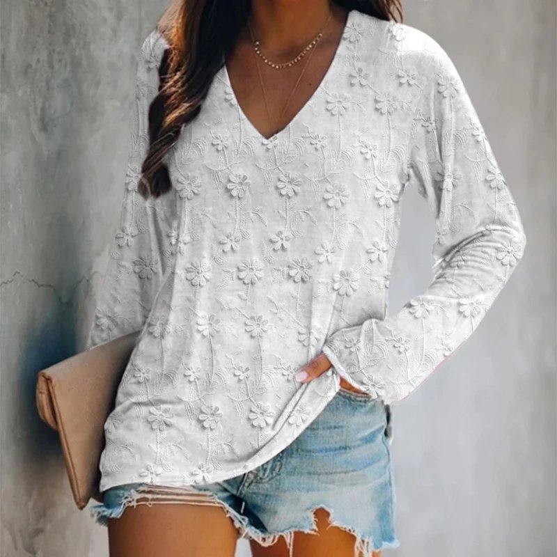 Print Casual V Neck Long Sleeve T-Shirt