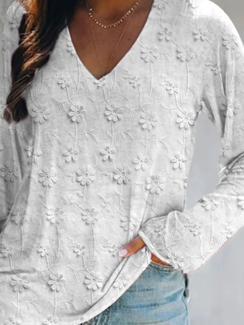 Print Casual V Neck Long Sleeve T-Shirt