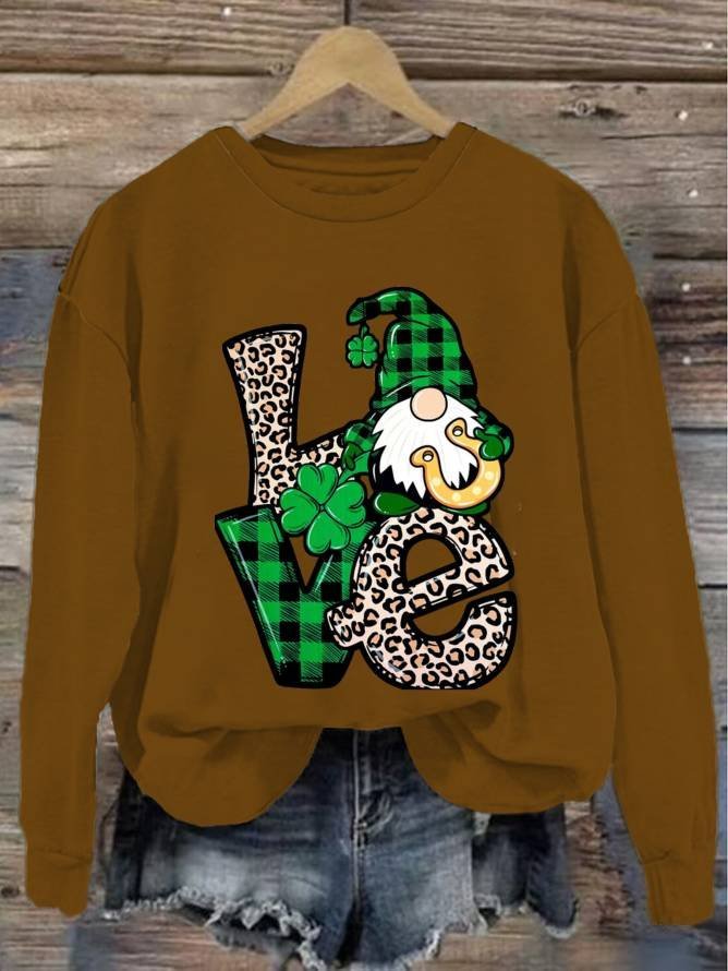 Loose Casual Four-Leaf Clover Crew Neck Sweatshirt