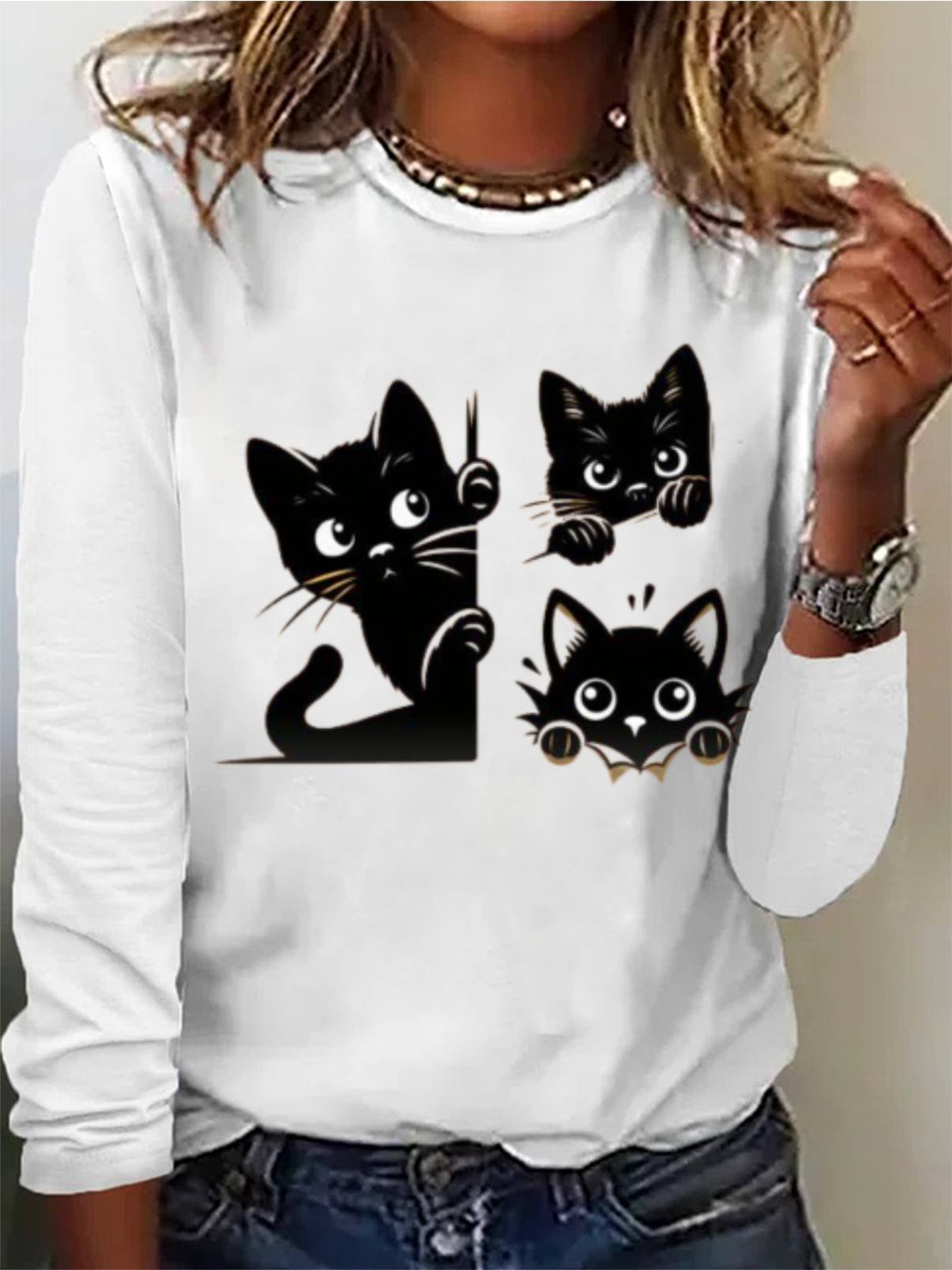 Cat Print Casual T-Shirt