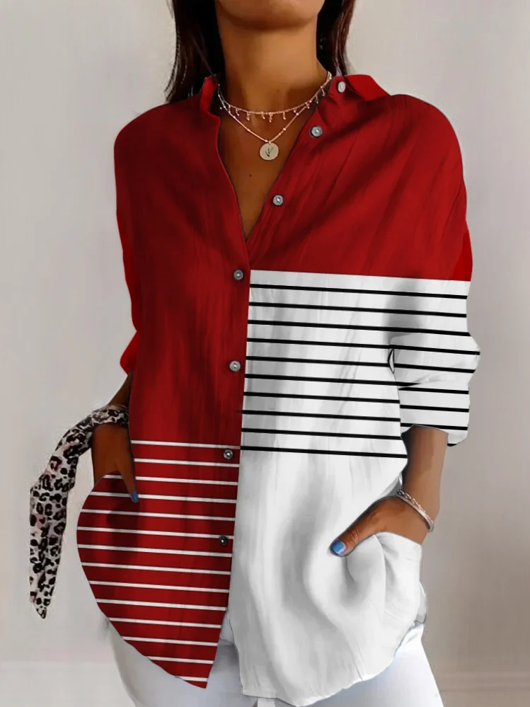 Striped color block long sleeved shirt