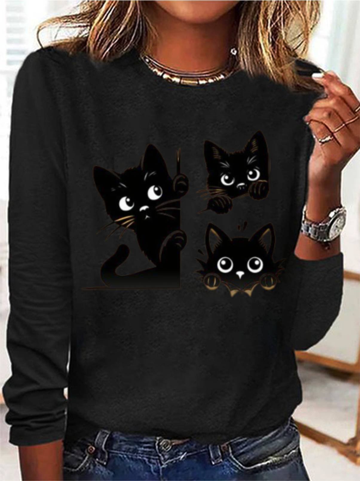 Cat Print Casual T-Shirt