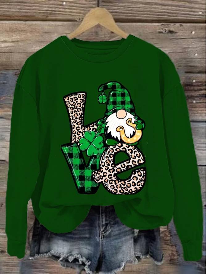 Loose Casual Four-Leaf Clover Crew Neck Sweatshirt