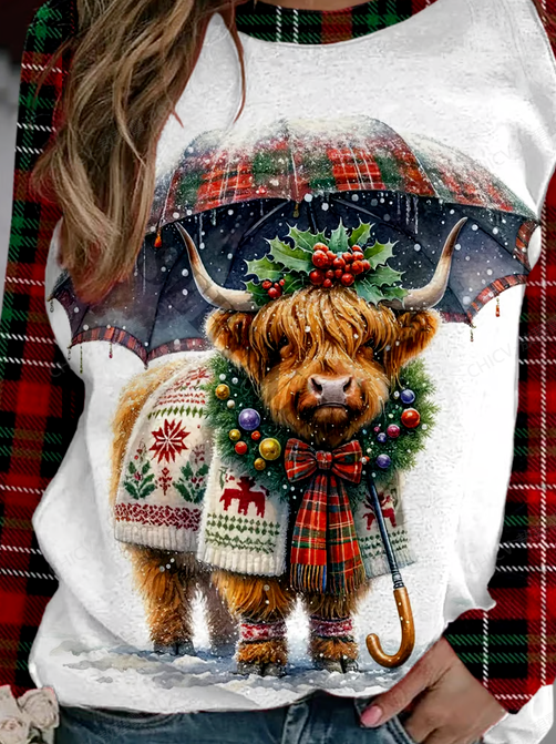 Women's Christmas Highland Cow Print Sweatshirt