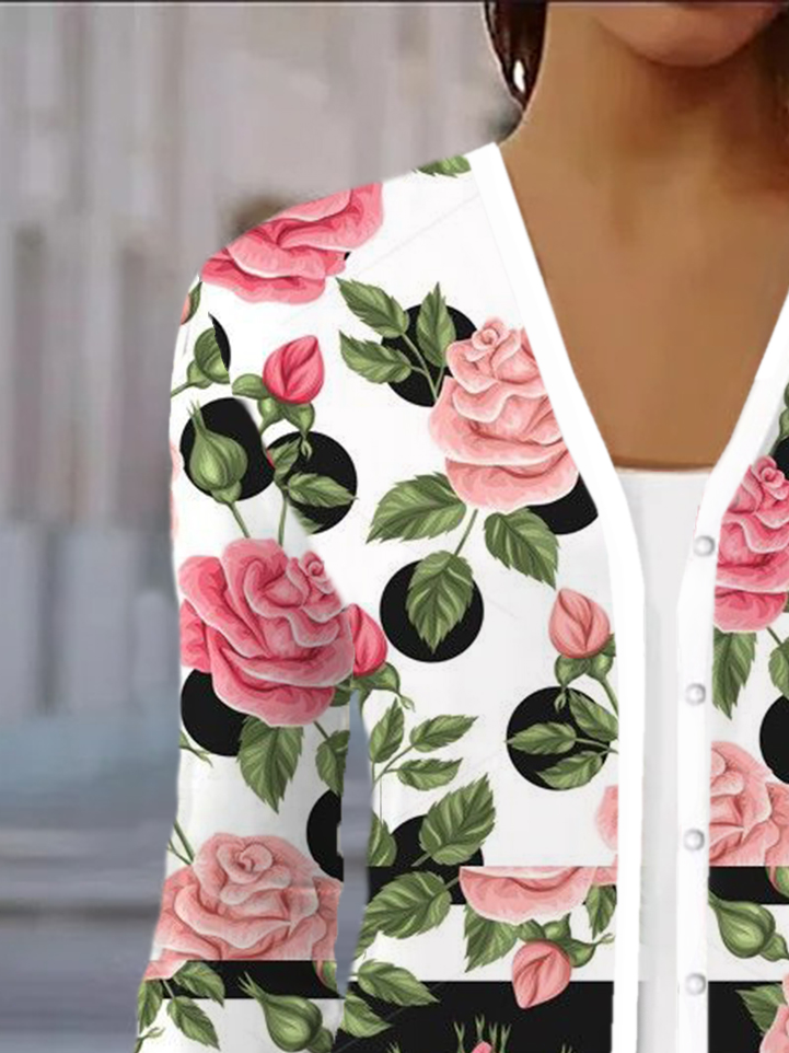 Floral Print Long Sleeve Shawl Jacket