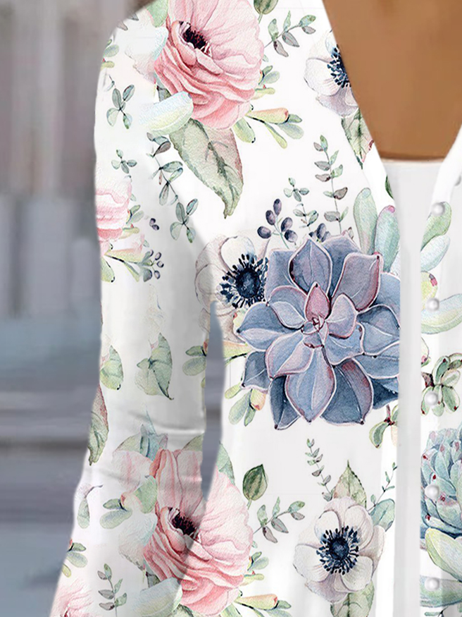 Floral Print Long Sleeve Shawl Jacket