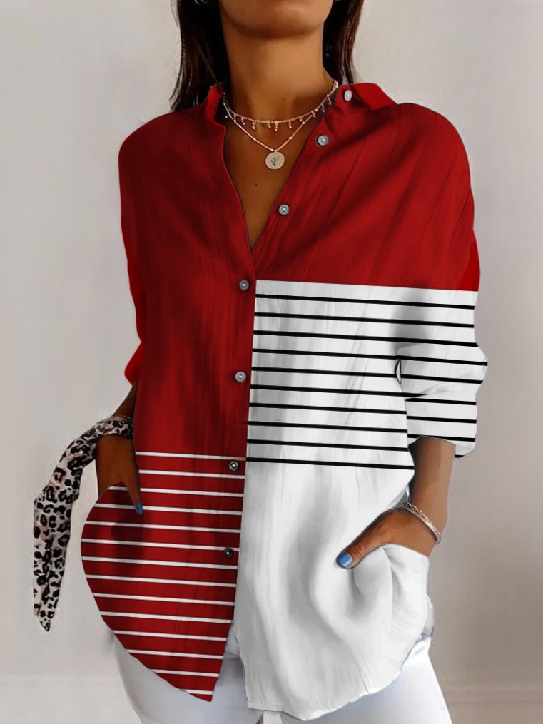 Striped color block long sleeved shirt