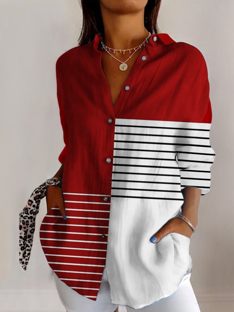 Striped color block long sleeved shirt