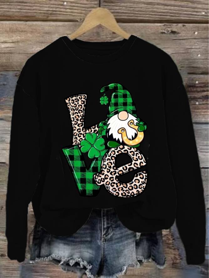 Loose Casual Four-Leaf Clover Crew Neck Sweatshirt