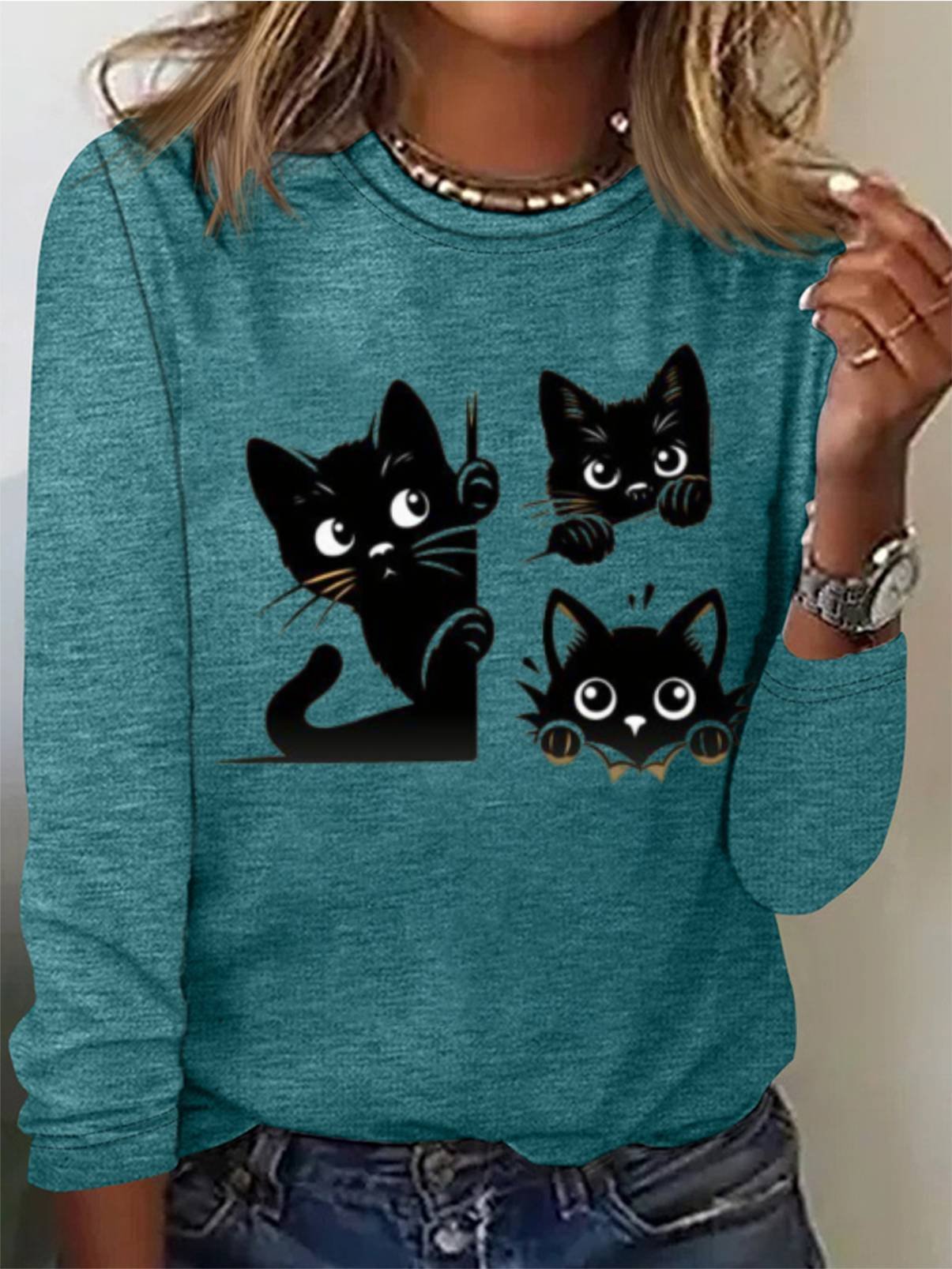 Cat Print Casual T-Shirt