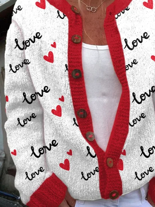 Women's Valentine's Day Heart Knit Cardigan