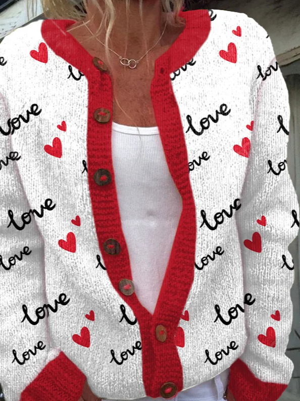 Women's Valentine's Day Heart Knit Cardigan