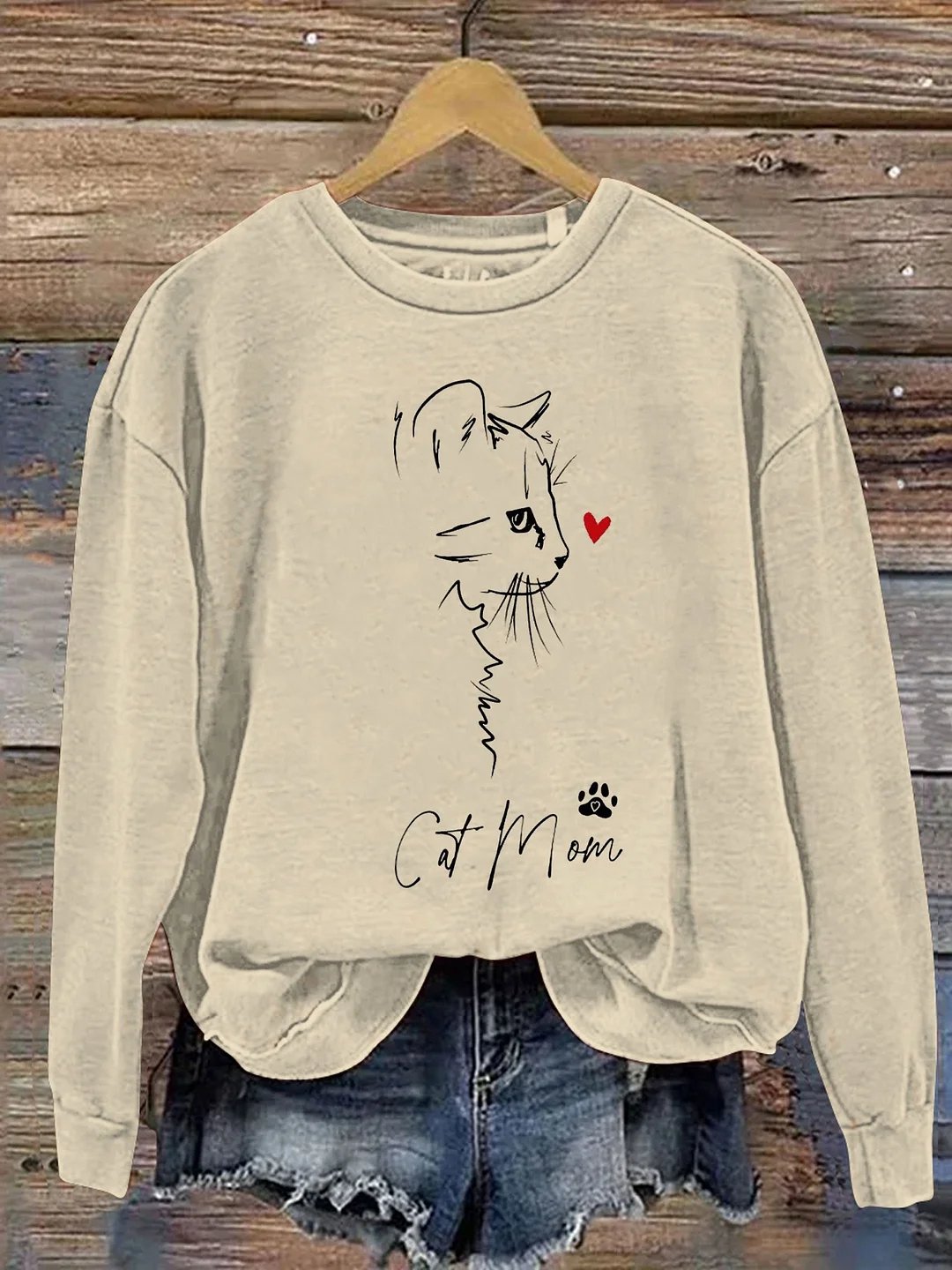 Cat Mom Letter Print Sweatshirt