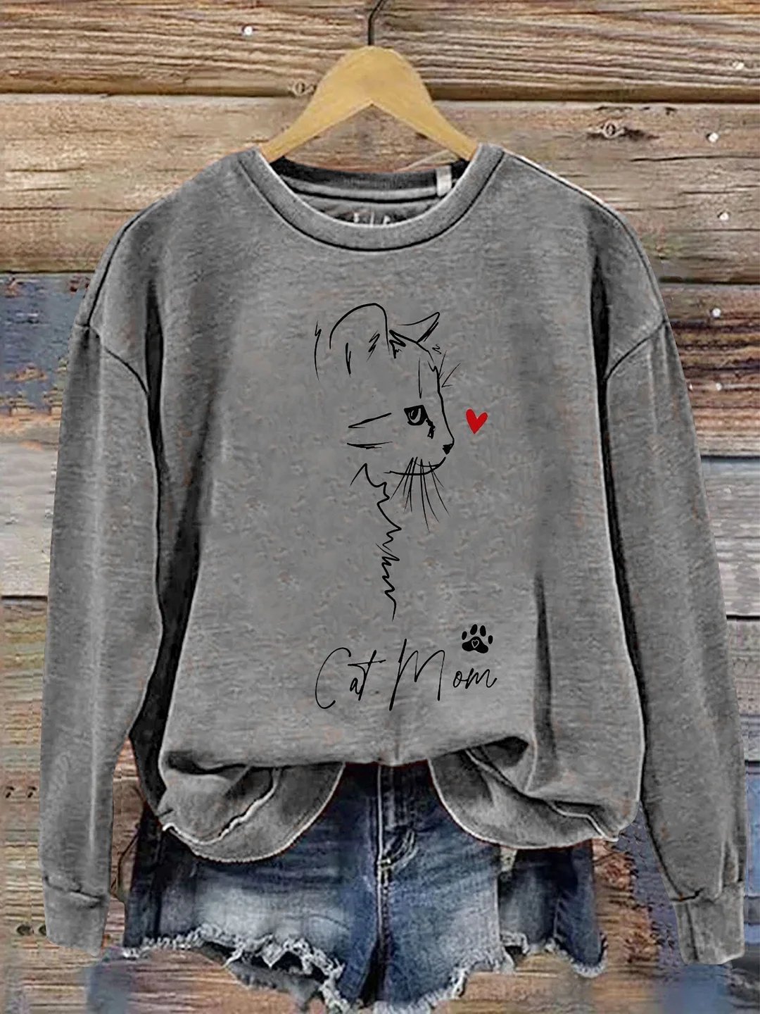 Cat Mom Letter Print Sweatshirt