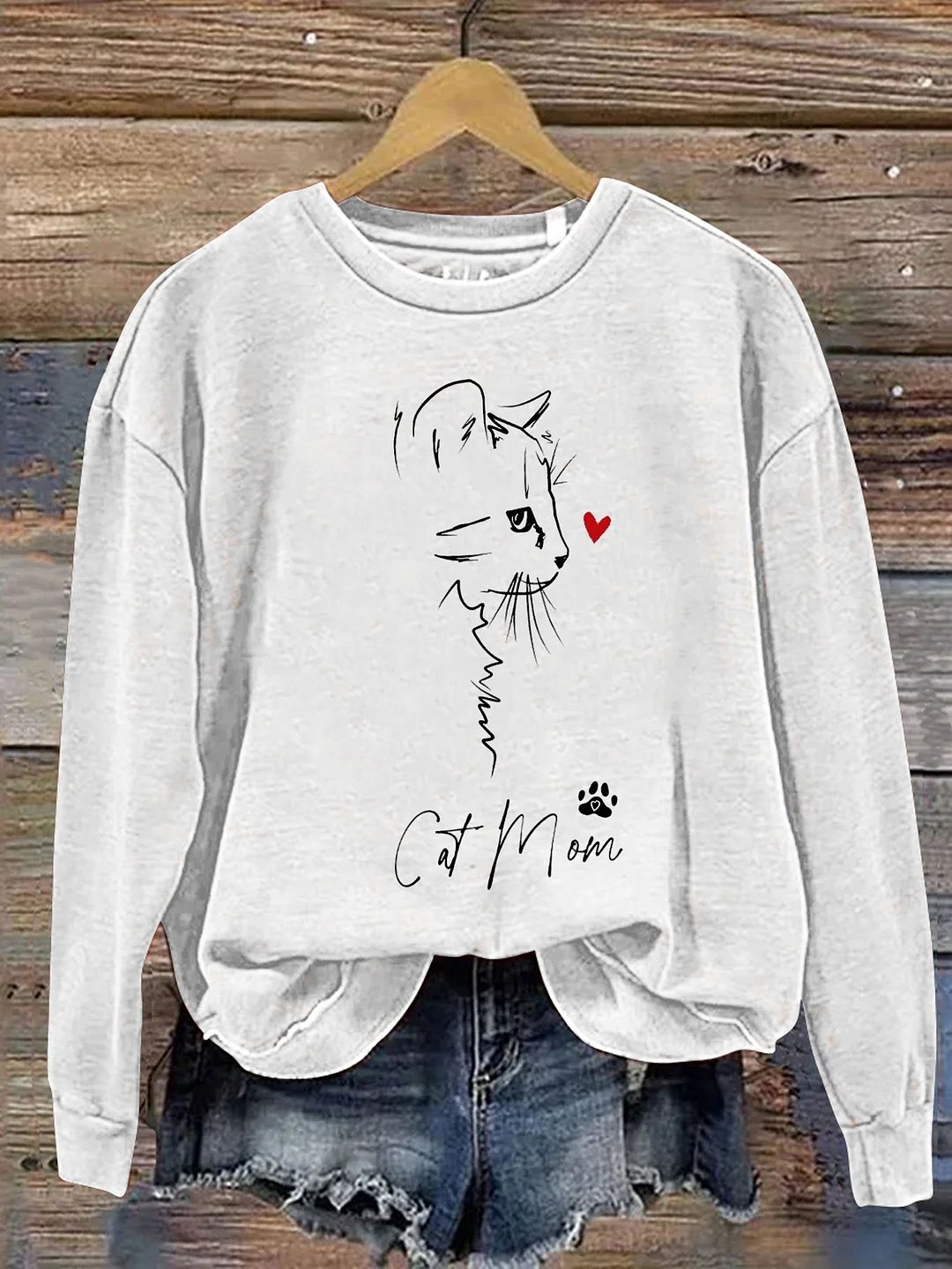 Cat Mom Letter Print Sweatshirt