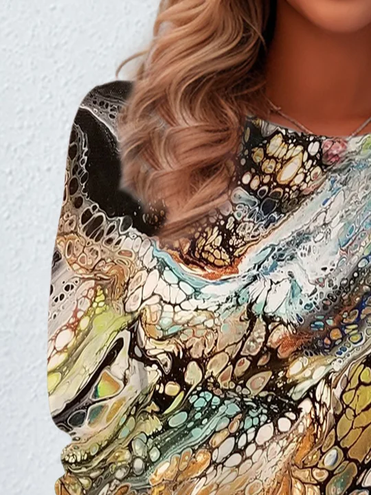 Abstract Print Long Sleeve Crew Neck T-shirt