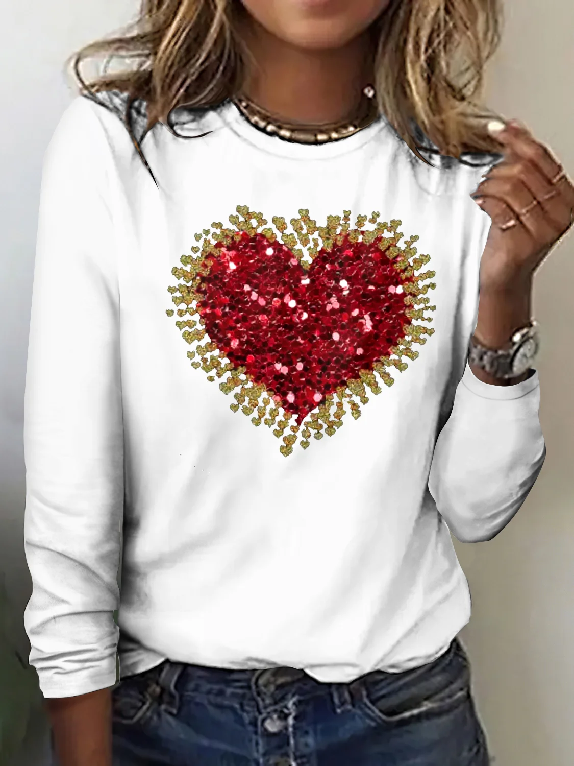 Valentine's Day Love Printed Long Sleeve T-shirt