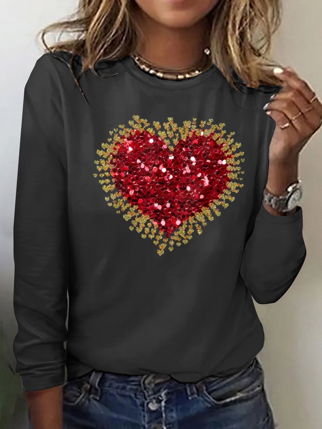 Valentine's Day Love Printed Long Sleeve T-shirt