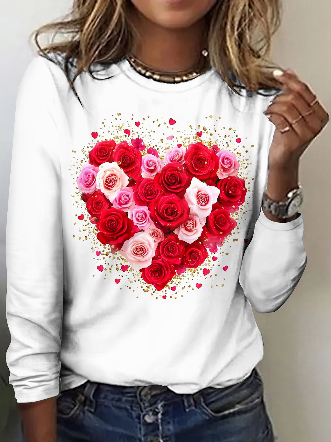 Rose Love Pattern Long Sleeve T-shirt