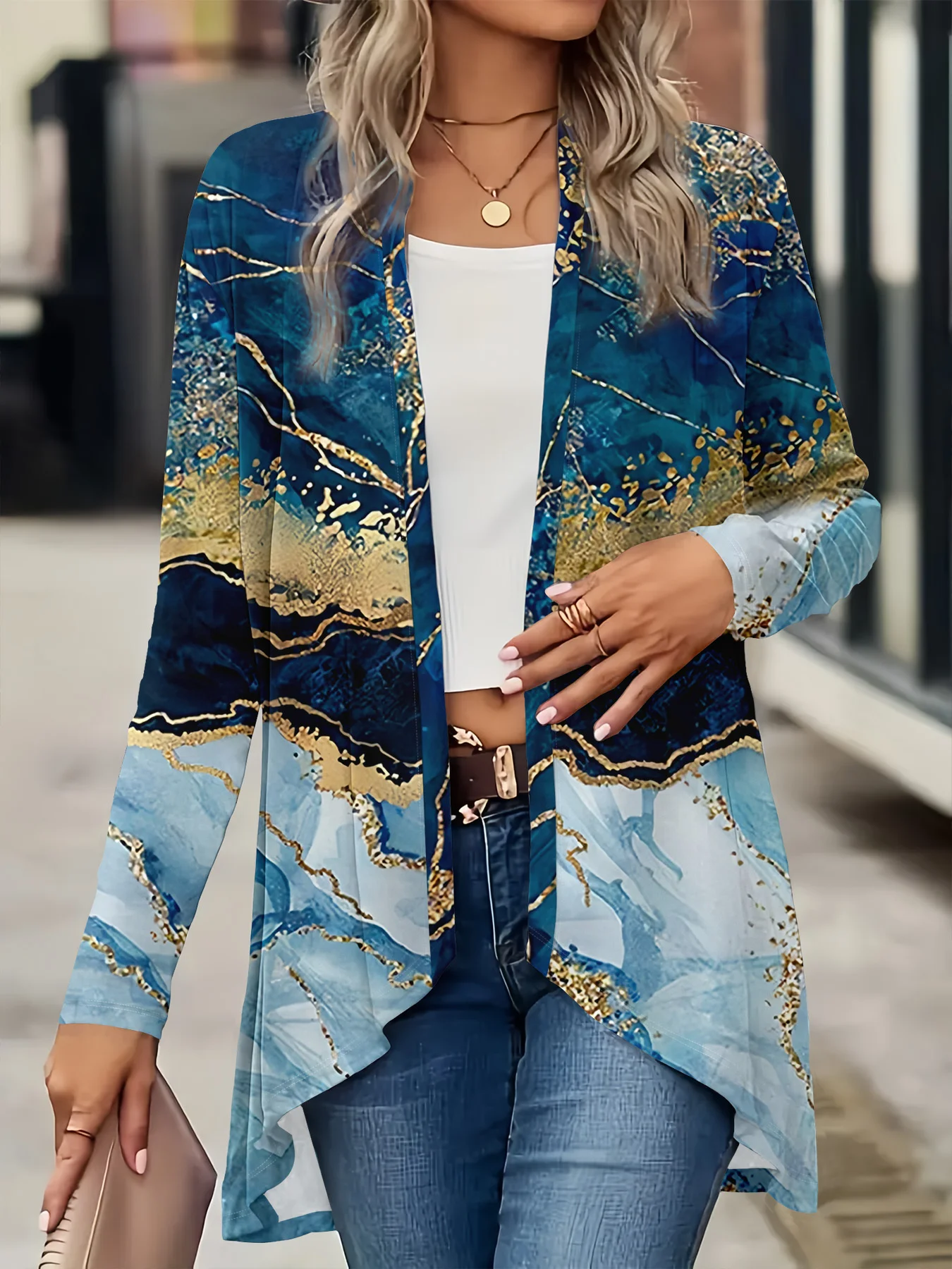 Women's Long Sleeve Cardigan Casual Fashion Printed Shawl Coat