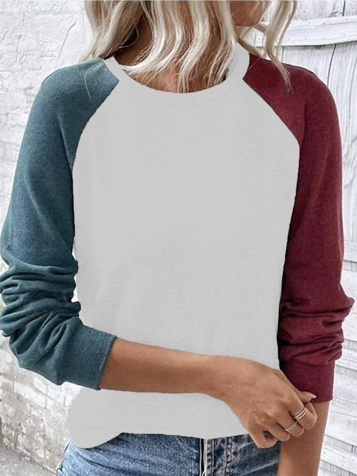 Color Block Crew Neck Loose Casual Sweatshirt