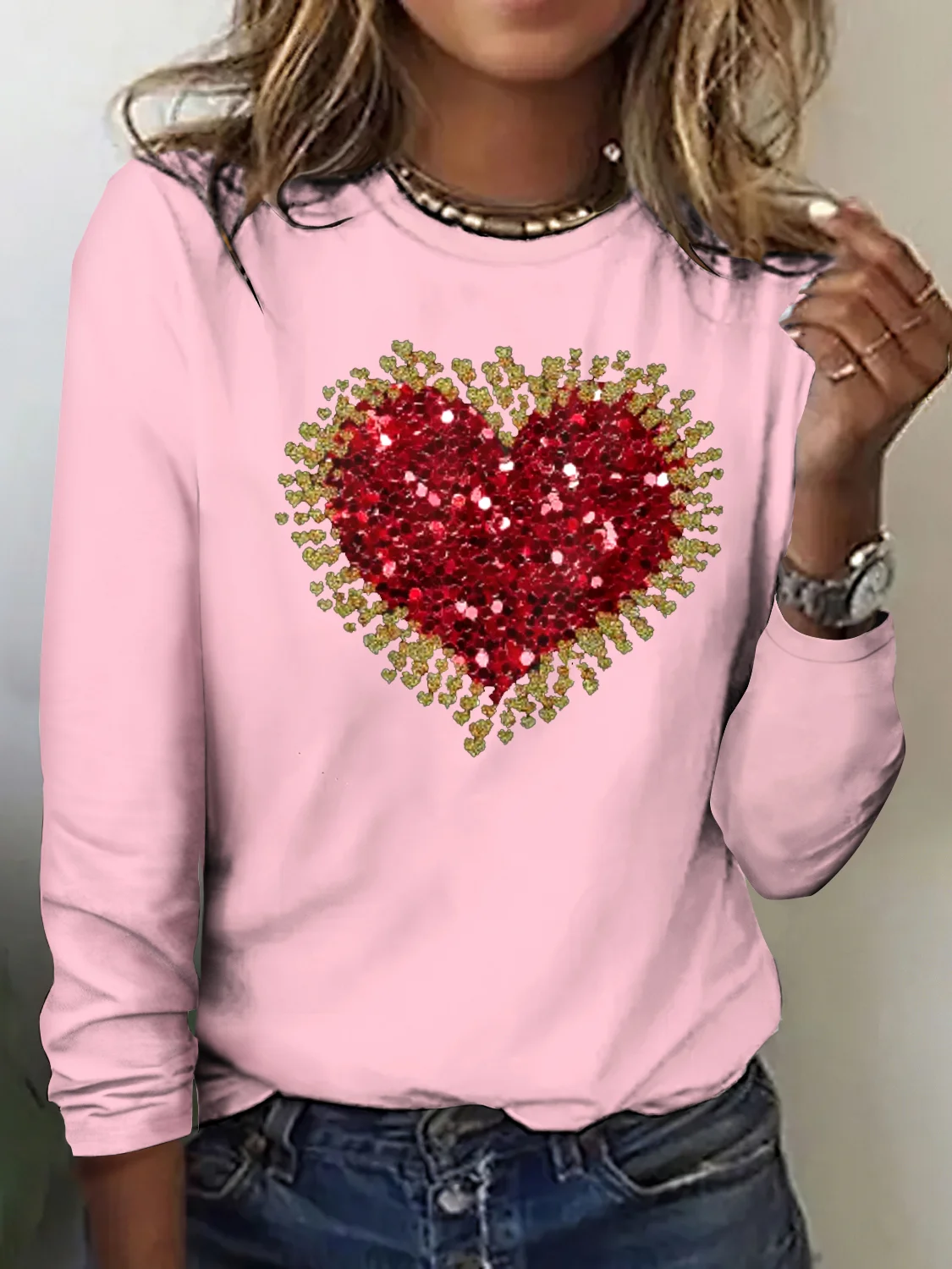 Valentine's Day Love Printed Long Sleeve T-shirt