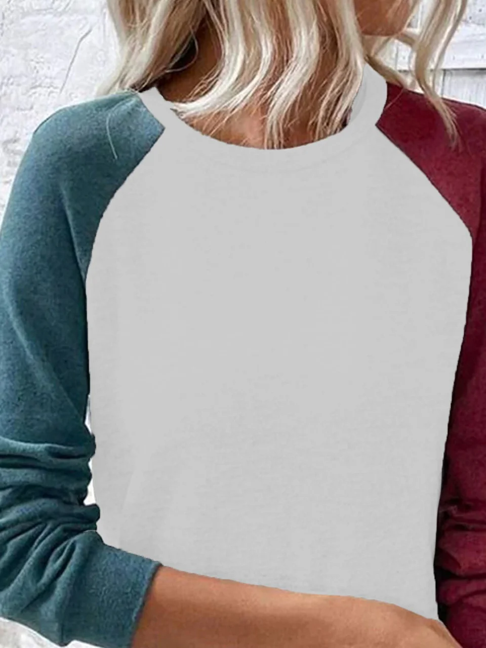 Color Block Crew Neck Loose Casual Sweatshirt