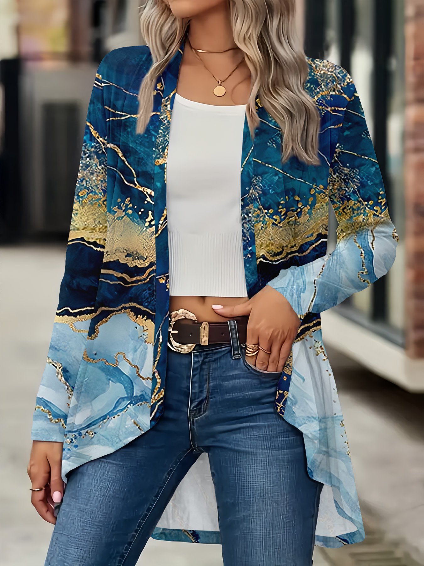 Women's Long Sleeve Cardigan Casual Fashion Printed Shawl Coat