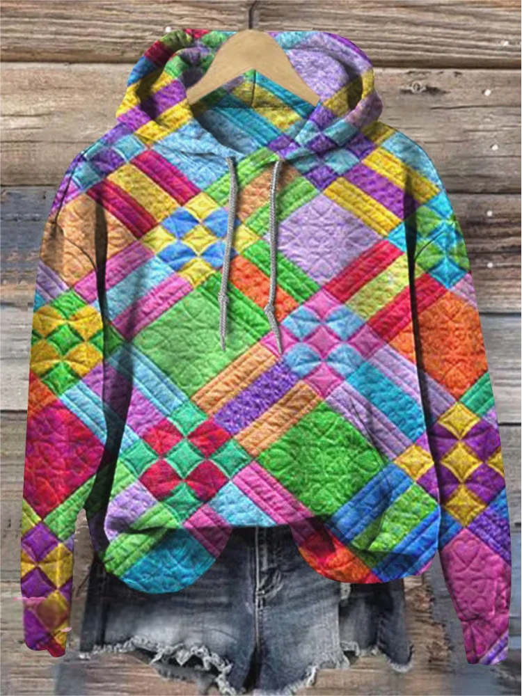 Colorful Checkered Print Casual Hoodie Sweatshirt