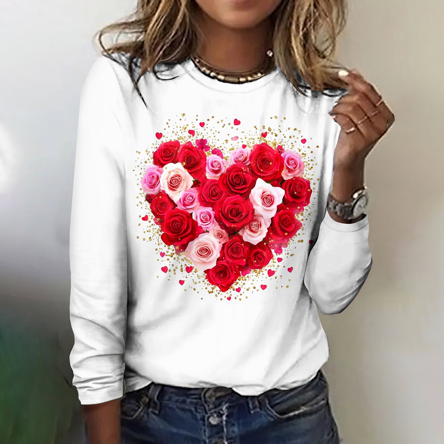 Rose Love Pattern Long Sleeve T-shirt