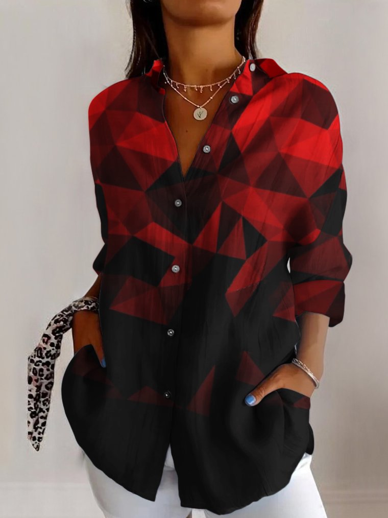 Sequin geometric gradient casual long sleeved shirt