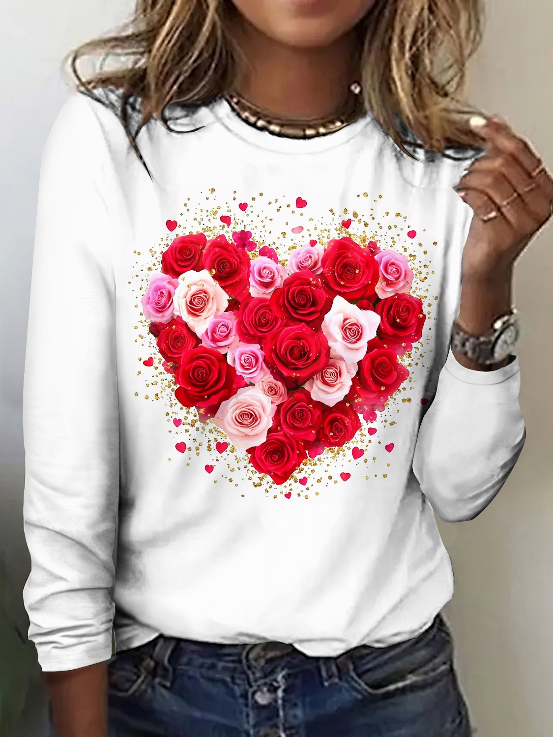 Rose Love Pattern Long Sleeve T-shirt