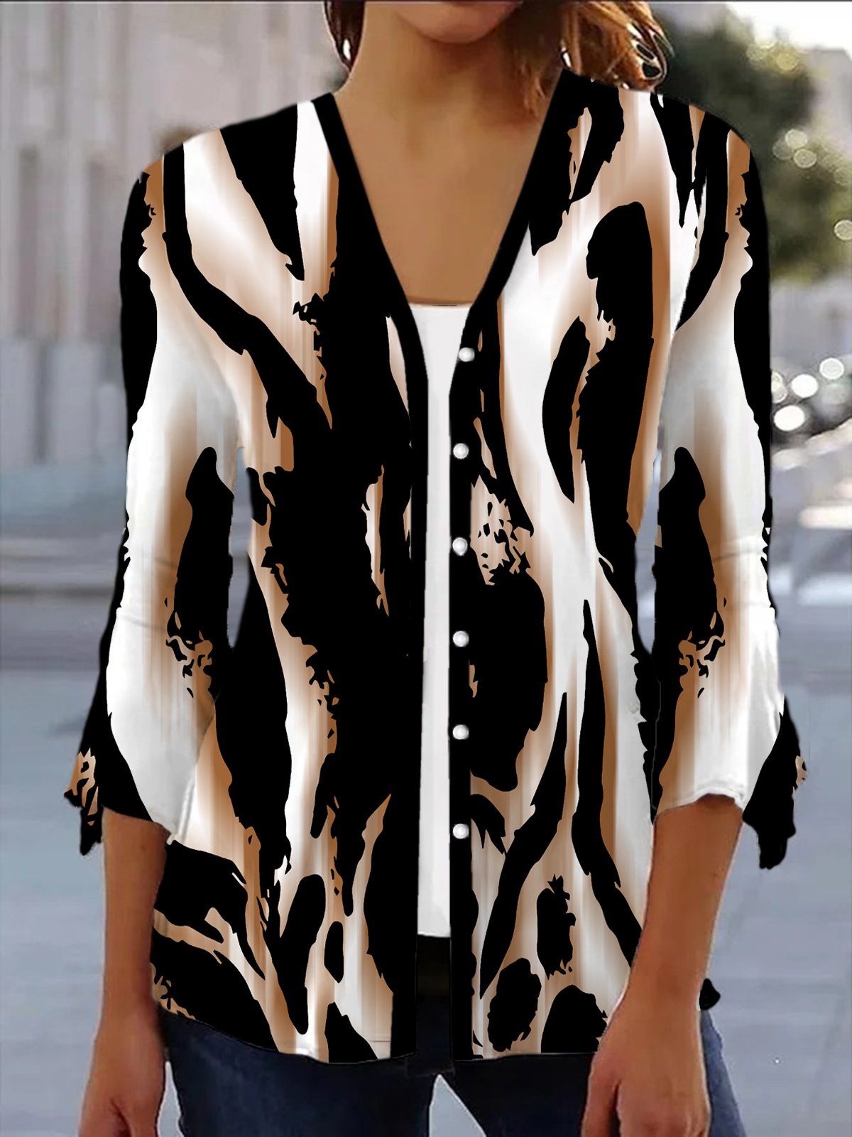 Zebra Print Casual Long Sleeve Shawl Jacket