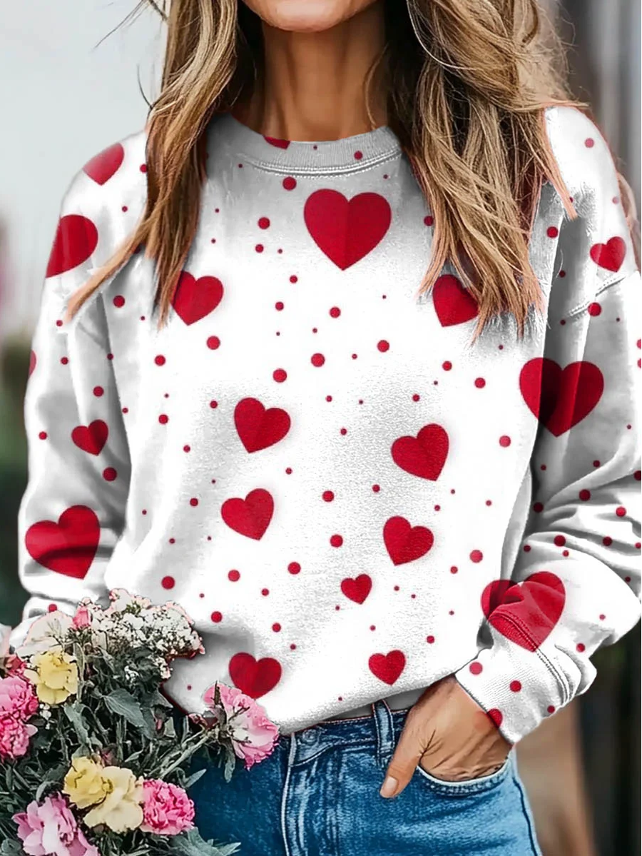 Valentine's Day Heart Print Long Sleeve Sweatshirt