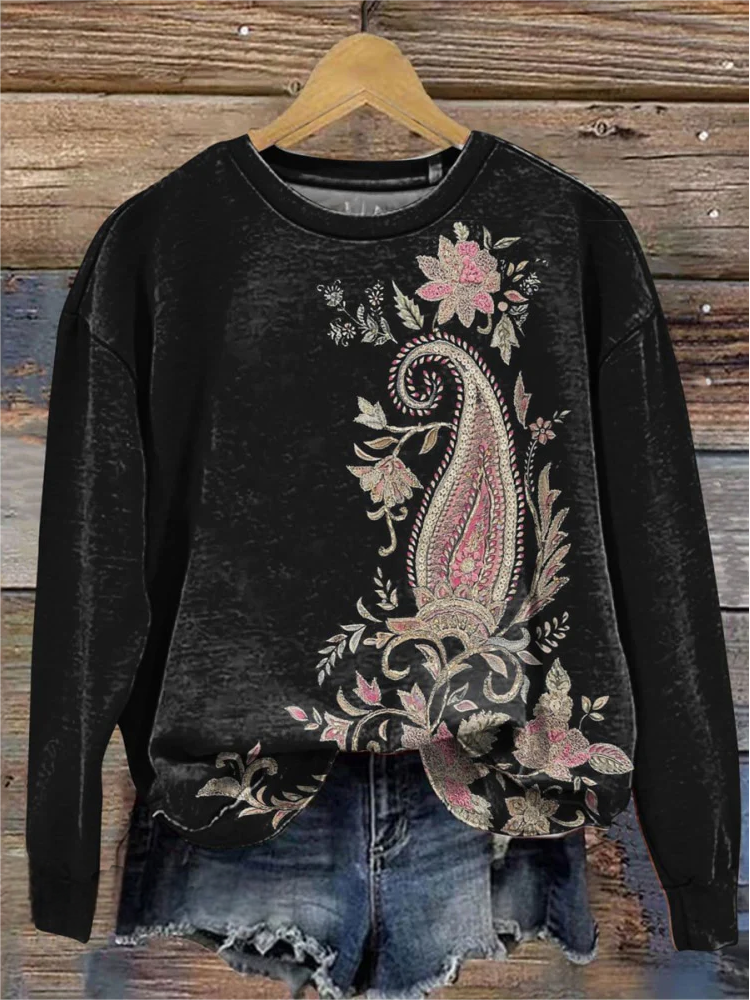 Vintage Printed Casual Sweatshirt