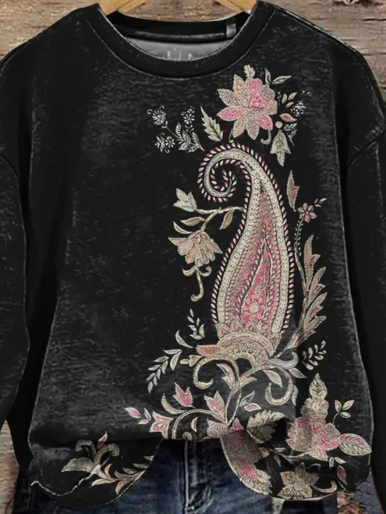 Vintage Printed Casual Sweatshirt