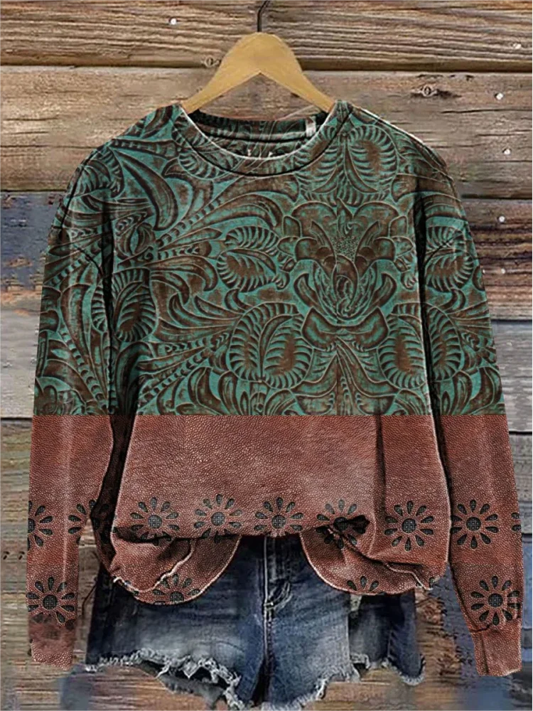 Western Style Print Casual Sweatshirt