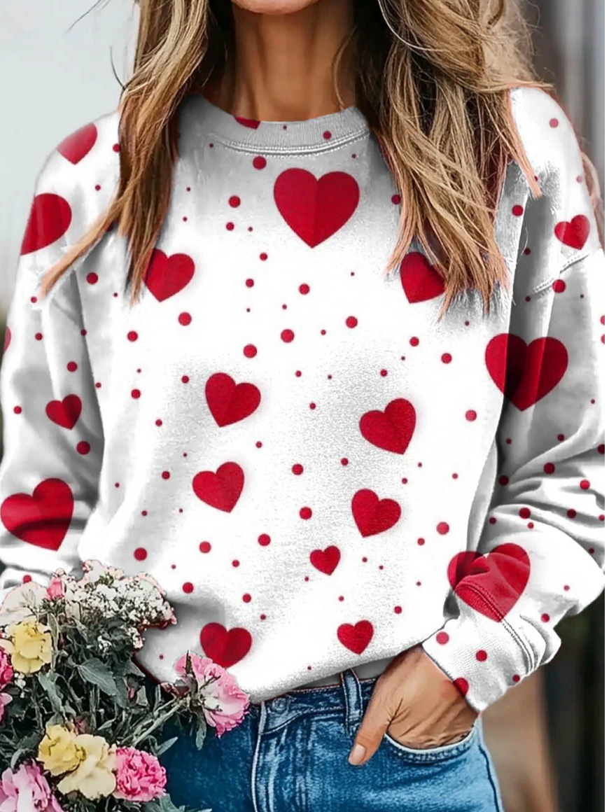 Valentine's Day Heart Print Long Sleeve Sweatshirt