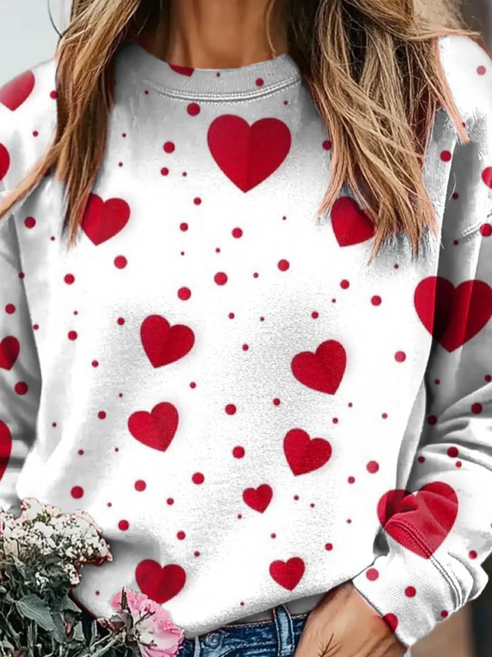 Valentine's Day Heart Print Long Sleeve Sweatshirt