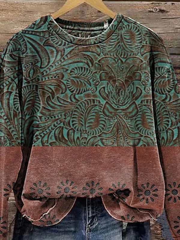 Western Style Print Casual Sweatshirt