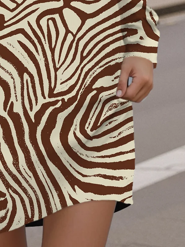 Zebra Print Long Sleeve Crew Neck Dress